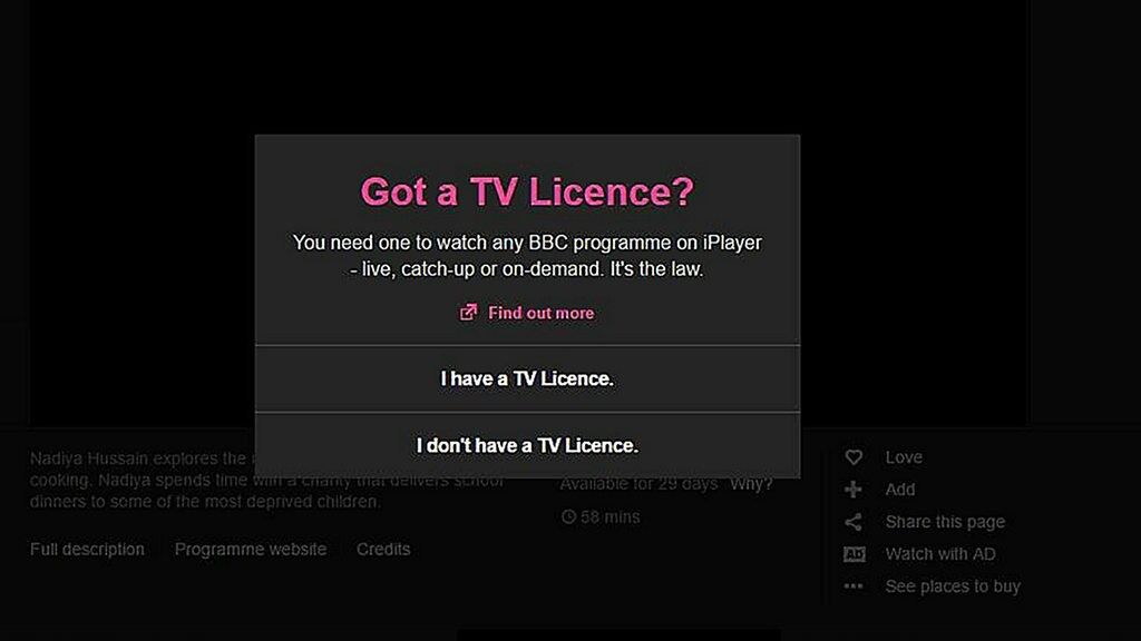 BBC iPlayer tv licence question